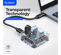 ORICO Hub USB C trasparente Espansione a 4 porte con interfaccia di alimentazione Protocollo USB 3.2 Trasmissione ad alta velocità Dapter OTG
