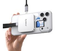ORICO Lettore di schede SD magnetico con ricarica PD 100W, SD/TF 3.0, velocità di trasferimento dati 104 MB/s, Card Reader Compatibile con iPhone 17/16/15, iPad Pro e MacBook (Argento, 4 IN 1)