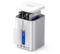 ORICO MiniTower Case Hard Disk Alluminio RAID a 2 Baia per 2.5"/3.5" HDD SATA/SSD NVMe, Docking Station di Espansione per Mac mini M4 fino a 56TB, Hub USB C 10Gbps, Supporta RAID1/2/JBOD- M435