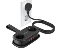 ORICO Multipresa Portatile 5-in-1, Adattatore da Viaggio USB-C PD 20W | 2 prese Schuko, 2 USB-A e 1 USB-C PD 20 W, cavo 1,5 m, 2500 W Max, salvaspazio, per viaggi, casa e ufficio, Nero