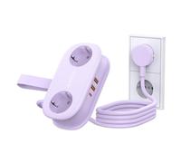 ORICO Multipresa Portatile per Viaggio Ciabatta con USB 20W, 2 Prese e 3 Porte USB, Compatibile con Telefoni, Cavo 1,5m per Home Office e Bordo Navale (AP3-Lilla)