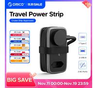 ORICO Presa multipla da viaggio con spina europea con porta 2AC 3USB Cavo di prolunga da 1,1 M Presa intelligente di ricarica 5 in 1 per casa/viaggio Risparmia spazio