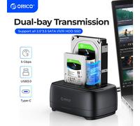 ORICO Stazione per disco rigido dual-bay USB3.0 Docking station per HDD tipo C da 5 Gbps con adattatore di alimentazione 12 V 3 A per HDD/SSD da 2,5/3,5 pollici