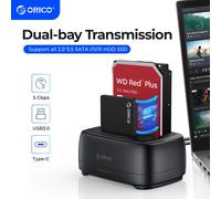 ORICO Stazione per disco rigido dual-bay USB3.0 Docking station per HDD tipo C da 5 Gbps con adattatore di alimentazione 12 V 3 A per HDD/SSD da 2,5/3,5 pollici