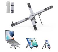 ORICO Supporto PC Portatile per Viaggio & Scrivania, Alluminio Leggero Pieghevole 3 in 1 per Laptop, Tablet & Telefono, 5 Altezze Regolabili, per MacBook/HP/Dell/iPad/iPhone fino a 17" - PN1, Grigio