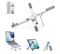 ORICO Supporto PC Portatile per Viaggio & Scrivania, Alluminio Leggero Pieghevole 3 in 1 per Laptop, Tablet & Telefono, 5 Altezze Regolabili, per MacBook/HP/Dell/iPad/iPhone fino a 17" - PN1, Argento
