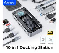 ORICO-USB C HUB con ventola di raffreddamento M.2 NVMe SATA SSD Custodia esterna 10Gbps 4K 60Hz HDMI-Com RJ45 SD TF Docking station