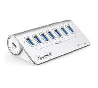 ORICO USB C Hub, Hub USB 3.0 in alluminio a 7 porte, Multi USB Adattatore 5 Gbps con 1m cavo, Splitter USB con alimentazione 5V/3A porta di tipo C per iMac, iMac Pro, desktop all-in-one