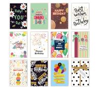 Oridaceae Biglietti di Compleanno con Buste, 12 Pezzi Biglietti Auguri Compleanno, Happy Birthday Card per Uomini, Donne, Adulti e Bambini, Biglietto Pieghevole con Buste