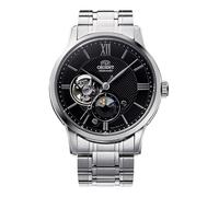 Orient Classic Sun & Moon - Orologio Da Uomo Automatico a Carica Manuale Casual Bracciale e Cassa In Acciaio Metallizzato Quadrante Nero - RA-AS0008B30B RA-AS0008B