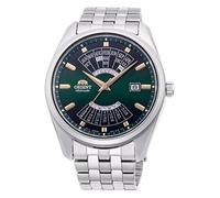 ORIENT Multi Year Calendar - Orologio da polso da uomo automatico e a carica manuale meccanico casual bracciale e cassa in acciaio inox di colore grigio display analogico verde - RA-BA0002E10B