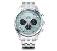 Orologio Uomo Orient Stretto Solar Chrono Quadrante Blu Cielo Cinturino...