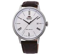 Orient Symphony Roman - Orologio da polso da uomo automatico e a carica manuale meccanico casual cinturino in pelle nero cassa in acciaio inox display analogico grigio - RA-AC0J06S10B