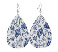 Oriental Botanical Chinese Blue And Flower Porcelain Style Pattern Orecchini In Pelle Penzolare Orecchini Divertenti Pendenti Per Donna Cosplay