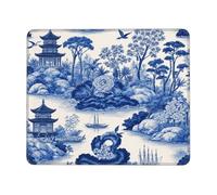 Oriental Chinoiserie Blue And White Toile Garden Scene Pattern Tappetino per Mouse Antiscivolo Mousepad Piccolo Mouse Pad per Lavoro Laptop Pc 25X30Cm