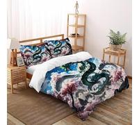 Orientale Drago Saggezza Copriletto Stampa 3D Fantasia Terra Biancheria Da Letto Microfibra Leggera Chiusura A Cerniera Per Bambini/Ragazzi 3 Pezzi Super King（260x220cm）