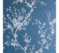 Orientale Intricata Percorso Floreale Brillantini Opaco Parati Blu Arthouse