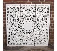 Orientale Mandala Hawa 3parti 90x90 cm bianco/marrone fatto di legno | intagliato a mano | decorazione da parete da appendere & da appendere in stile shabby, decorazione per natalizia | MD1039