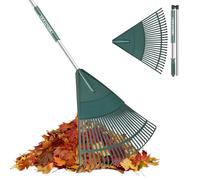 ORIENTOOLS Rastrello da giardino, rastrello pieghevole per foglie, in acciaio leggero, per la pulizia delle foglie, 26 denti, 167 cm (verde)