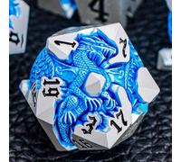 ORIFANTOU Dragons DND - Set di dadi in metallo D e D da utilizzare con giochi di ruolo D&D, set di dadi poliedrici D20 D12 D10 D8 D6 D4 (blu argento)