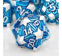 ORIFANTOU Set di 7 dadi in metallo per DND con scatola, dadi blu D e D per uso con giochi da tavolo D&D, set di dadi poliedrici D20 D12 D10 D8 D6 D4