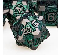 ORIFANTOU Set di 7 dadi in metallo per DND con scatola, dadi verdi D e D per l'uso con giochi da tavolo D&D Set di dadi poliedrici D20 D12 D10 D8 D6 D4