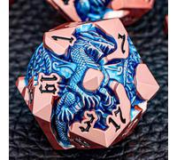 ORIFANTOU Set di dadi 3D Dragons DND con confezione regalo, dadi in metallo D e D, per giochi di ruolo D&D, Dungeon, set di dadi poliedrici D20 D12 D10 D8 D6 D4 (blu rame)