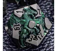 ORIFANTOU Set di dadi 3D Dragons DND con confezione regalo, dadi in metallo D e D, per giochi di ruolo D&D, Dungeon, set di dadi poliedrici D20 D12 D10 D8 D6 D4 (nero verde)
