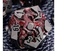 ORIFANTOU Set di dadi 3D Dragons DND con confezione regalo in metallo D e D per giochi di ruolo D&D, set di dadi poliedrici D20 D12 D10 D8 D6 D4 (nero rosso)