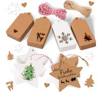 Orifinter Confezione da 100 ciondoli natalizi a forma di Natale, in 6 forme diverse, perfetti per nastro regalo, regali, bottiglie di liquore, timbri, sacchetti regalo