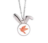 Origa Red Bird Pattern Coniglio Collana Ciondolo Bunny Animal Gioielli Regalo