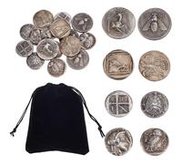 ORIGACH 16 Pezzi 4 Diverse Monete Greche Antiche Con Sacchetto Di Velluto Nero Monete Religiose Dall'Antica Roma Nuovose Monete Memoriali Storiche Con Motivi Della Mitologia Greca