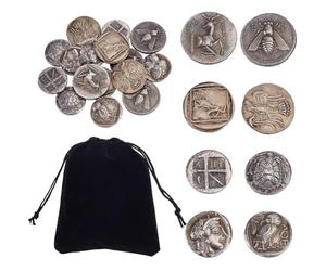 ORIGACH 16 Pezzi 4 Diverse Monete Greche Antiche Con Sacchetto Di Velluto Nero Monete Religiose Dall'Antica Roma Nuovose Monete Memoriali Storiche Con Motivi Della Mitologia Greca