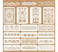 ORIGACH 16 stencil in stile messicano per pittura, stencil Talavera per vasi fai da te, riutilizzabili, in plastica, motivo floreale messicano, per recinzioni in legno, esterni, porte, mobili, tessuti