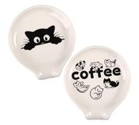 ORIGACH 2 poggiamestolo in ceramica a forma di gatto, colore bianco, per bancone, caffè, porcellana, per casa, cucina, piano di lavoro o piano cottura, forno a microonde, lavabile in lavastoviglie