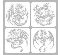 ORIGACH 4 stencil a forma di drago, 20 x 20 cm, riutilizzabili, motivo: drago occidentale e cinese, grandi stencil per disegnare su legno, tela, parete