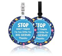 ORIGACH Confezione da 2 cartelli con scritta "Stop Do Not Touch", con scritta in lingua inglese "Outer Space Don't Touch Thanks per seggiolino auto o passeggino", con cinghia e clip per appendere il