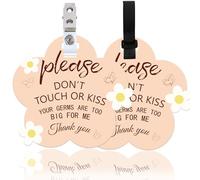 ORIGACH Confezione da 2 cartelli per bambini con scritta "Please Don't Touch or Kis", a forma di fiore, con cinturino per appendere e clip, per neonati neutri