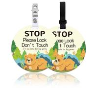 ORIGACH Confezione da 2 cartelli per seggiolino auto con scritta "Stop Please Look Don't Touch", con scritta "Forest Bear No Touching", con cinghia e clip per appenderlo, per neonati preemie