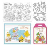 ORIGACH Coniglietto Pasquale Pulcini e Uova Timbri Trasparenti e Fustelle Set per Realizzare Biglietti Buona Pasqua Giorno Timbri in Silicone Fustelle per Fai da Te Scrapbooking Artigianale Bi