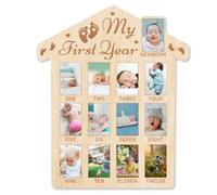 ORIGACH Cornice portafoto in legno con scritta "My First Year" (lingua italiana non garantita), cornice neutra per ricordo del bambino, decorazione per festa di compleanno per la scuola materna, idea