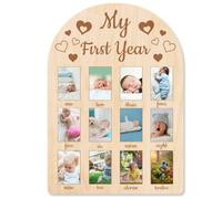 ORIGACH Cornice portafoto in legno con scritta "My First Year", per 12 mesi, con pietre miliari per neonati, cornice neutra per foto ricordo del bambino, decorazione per festa di compleanno, regalo