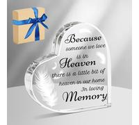 ORIGACH Cuore in acrilico con scritta in lingua inglese "Because Someone We Love is in Heaven", regalo di condoglianze per la perdita della persona cara, 10 x 10 cm