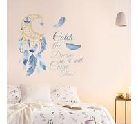 ORIGACH Decalcomanie da parete con citazioni acchiappasogni e attacca, cattura il sogno in modo che arriverà vero, adesivo da parete colorato, acchiappasogni con piume, per camera da letto, soggiorno,