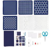 ORIGACH Kit di 4 sottobicchieri Sashiko per principianti e adulti, kit tutto in uno con stencil Sashiko acrilico, ago, filo, tessuto, accessori per sottobicchiere fai da te