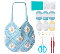 ORIGACH Kit fai da te Daisy Crochet Bag per principianti adulti, kit di borse quadrate all'uncinetto con tutorial video di istruzioni, kit per imparare a lavorare all'uncinetto per principianti,