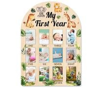 ORIGACH My First Year Baby Growth - Tavola portafoto in legno, con cornice per 12 mesi, motivo: animali della giungla
