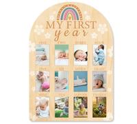 ORIGACH My First Year - Cornice portafoto in legno, 12 mesi, pietre miliari del neonato, decorazioni neutre per il primo compleanno, per bambini e bambine, decorazione per la cameretta dei bambini,