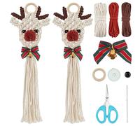 ORIGACH Set di 2 decorazioni natalizie in macramè con alce fai da te, kit con istruzioni per principianti adulti macramè Natale Rudolph decorazione da appendere alla porta della parete per la