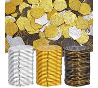 ORIGACH Set di 240 monete irregolari da pirata - oro argento argento bronzo bronzo dubloni spagnoli 3,6 x 3,5 cm monete in plastica per feste pirata, decorazioni per cosplay